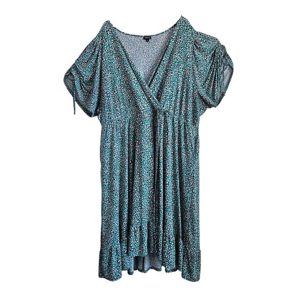 TORRID 6 Women's 30 Dress Midi V-Neck Green Pink Black Dots Faux Wrap Jersey - Picture 2 of 8